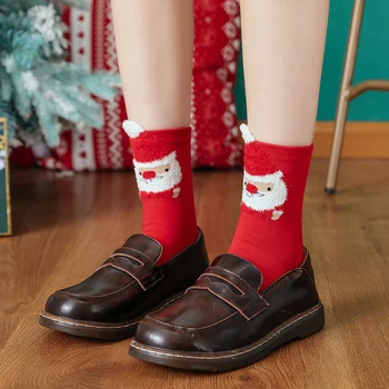 Harajuku Božićna Kutija Za Pakiranje Poklon Čarape Кавайные Meke Pamučne Ženske Čarape Zimske Tople Šarene Slatka Čarape Sa Jelen Djeda Mraza Za Djevojke