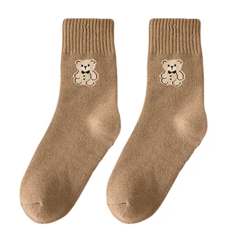 1 par Zimskih toplih ženskih čarapa, Debeli Frotir Vunene Čarape za žene za jesen i zimu sa Pređe u obliku Medvjeda, tople Božićne Čarape