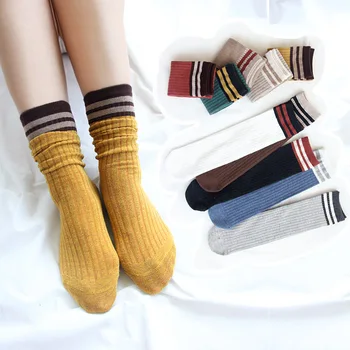 Čarape Japanske ženske Čarape Ženske Čarape s prosječnom Cijevi Jesenje i zimske Pamučne Čarape japanski retro Trend Čarape