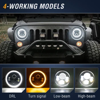 7-Inčni LED Halo Svjetla za Jeep Wrangler JK TJ Lada 4x4, Land Rover 90 110 Defender Hummer H1 H2 Angel Eye Bijela DRL Cijele