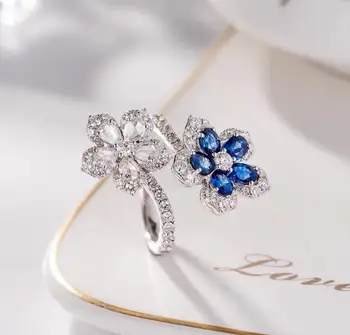 Boja blago sapphire dual cvijet prsten žene ins plima otvaranje niša dizajn temperament joker kažiprst prsten
