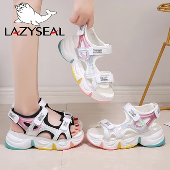 LazySeal Platforma Sandale Ženske Ljeto 2020 Žene Debelim Dnom Rainbow Jedini Kuka I Petlja Cipele Na Танкетке S Otvorenim Vrhom Cipele Na Platformu
