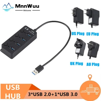 USB Hub high-Speed 4 Port USB 3,0 2,0 Hub Razdjelnik On/Off Sklopka s naponskim EU/SAD za Prijenosna RAČUNALA MacBook prikaza