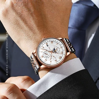 POEDAGAR - Muški satovi, Modni quartz sat, high-end brand Ručni sat od nehrđajućeg čelika, Luksuzni muški sat, Klasičan brojčanik, Reloj Hombre