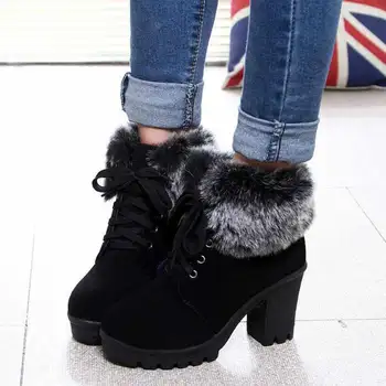 Čizme; ženske cipele; zbirka 2022 godine; zimska obuća u однотонном kvadratni petama; ženske zimske čizme čipka-up; ženske cipele; topli baršun ženske trendy cipele