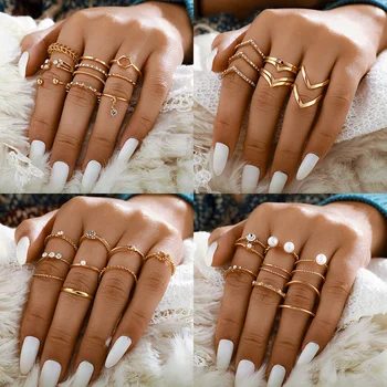 Moderan Set Prstenova S Kristalima U Boho Stilu Za Žene, Geometrijski Prsten Na Prst, Ženski Nakit Za Svadbene Zurke