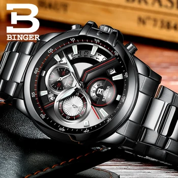 Muški satovi Luksuzni high-end brand BINGER Dizajn Kronograf s Velikim Lice, Vodootporan Kvarc Muški sat od nehrđajućeg čelika B-9016-4