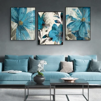 Akvarel Plavo Cvijeće Plakat Zid Umjetnost Platnu Slikarstvo Moderne Home Dekor Skandinavski Print Zidni Paneli za Uređenje Dnevnog boravka