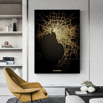 Zlatna Crna Karta Grada Zid Umjetnost Platnu Pariz Rim Amsterdam Plakata i Grafika Zidno Slikarstvo za Dnevni boravak Skandinavski Dekor