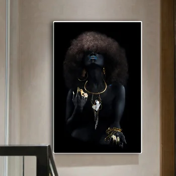 Mekane Kose Afrički Crnci Žene Zlatni Prst Slika je Ulje na Platnu Plakati Куадроса i Grafike Zidno Slikarstvo za Dnevni boravak