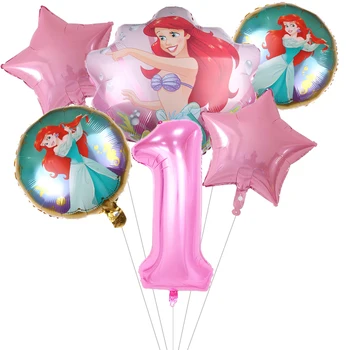 6 kom./lot, Sirena Ariel, Princeza Disney, 1-9 godina, Folija Baloni, Dječji Tuš, Baloni za Djevojčice, Ukras za rođendan