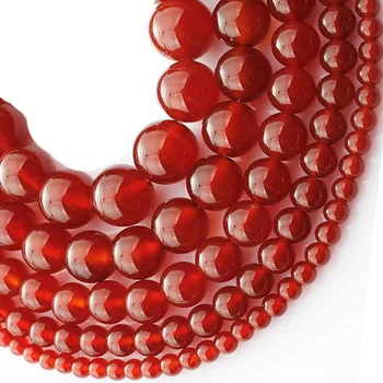 4-18 mm Okrugle Crvene Agatha Perle, Glatke Kuglice Od Prirodnog Kamena Za Izradu Nakita Perle Ogrlica od 15 inča DIY Perle, Narukvice Privezak