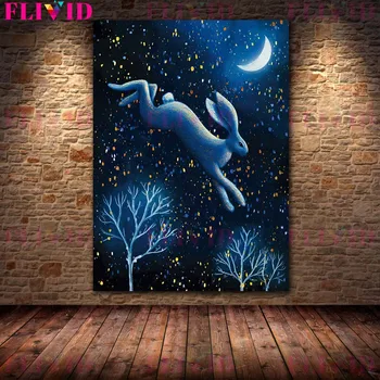Čarobna Noć Lunarnog Zeca Fantasy Art Print Vizionarski Životinje Pod Zvijezdama Apstraktne Zid Art Print Na Platnu Tajna Art Poster