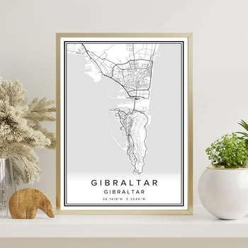 GIBRALTAR Gibraltar karta grada tisak plakata platnu zida umjetnosti