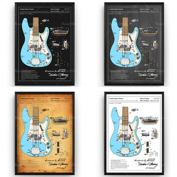 Fender Прецизионная Bas Gitara 1961 Godine S Раскрашенной Patenta Pečatom, Zidni Umjetnički Plakat, Crtež Je Poklon