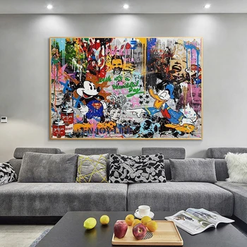 Disney ' s Mickey Mouse Grafiti Umjetnost na Platnu Slike na Zidu Posteri i Grafike Donald Duck Apstraktna Ulica Umjetnička Slika Cuadros