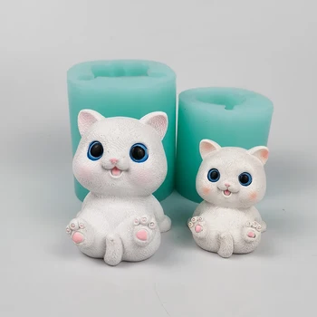 Slatka Mačka 3D Silikonska Svijeća Kalup Ručni Rad Modeliranje Životinja DIY Crtani Mačka, kao što su Aromaterapija Gips Ukras Kalup Izrada Svijeća