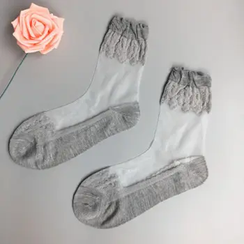 Ženske Slatka Ultra Tanke Prozirne Lijepe Kristalne Svilene Čipke, Elastične Kratke Čarape