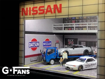G-fans 1: 64 Diorama skupštine Nissan JDM Gulf s led pozadinskim osvjetljenjem i dva Kata, garaža