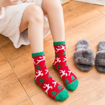 Novi Dolazak, Božićne Ženske Čarape, Pamučne Božićne Čarape, Zimske Božić Djed Mraz, Božićno Drvce, Jelen, Šarene Coral Vunene Čarape