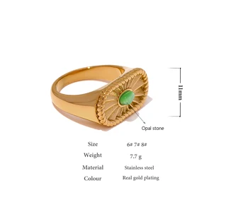 Yhpup Zeleni Opal je Kamen Geometrijski Prsten za Žene Moda Nehrđajućeg Čelika Zlatna Tekstura Prst ukras 2022 nakit Poklon