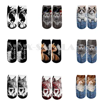 Novi 3D print smiješno slatka мультяшный mače unisex kratke čarape kreativni šarene nekoliko mačka sretan niske gležanj čarape Muškarci Žene 5