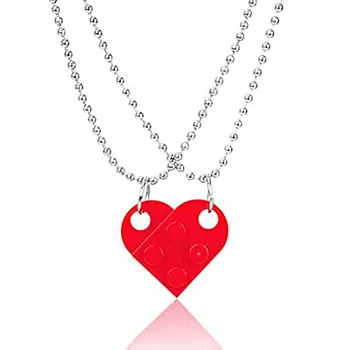 Par ogrlica legos s ovjesom u obliku opeke srca, ogrlica za zaljubljene parove slatka Prijateljstvo, Ženski, Muški, Uparena, ogrlice, ogrlice bff, lanac