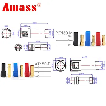 Amass XT150 6 mm Metak Priključak Adaptera Muški Ženski Priključak Komplet 130 Visok Nazivna Ampera za FPV Drone RC LiPo Baterija (6 parova)