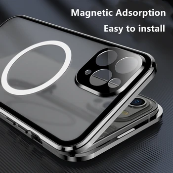 Magnetni Torbica Magsafe za iPhone 14 13 12 11 Pro Max 360 ° je Potpuno zatvorena Zaštita Staklo od Aluminijske Legure Bežično punjenje Poklopac