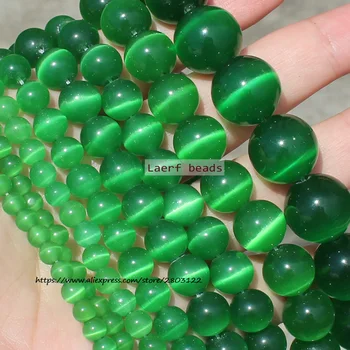 Prirodni zeleni Mačka oko 4-12 mm Okrugli slobodan perle za izradu nakita svojim rukama!Pružamo mješoviti veliko prodaju sve proizvode!