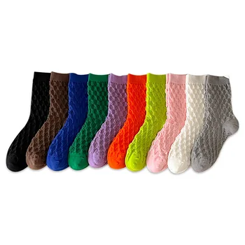 Novi Pamučne Proljeće-Jesen Ženske Čarape Soild Color, Šarene Ženske Čarape Srednje Dužine Za Djevojčice, Zimske Tople Čarape Za Žene