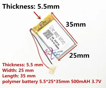 (1 kom./lot) Polimer li-ion baterija 500 mah 3,7 U, 552535 CE FCC ROHS MSDS certifikat kvalitete