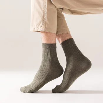 Muške Pamučne Čarape Prozračna Šarene Čarape-Cijevi Calcetines Gospodo Običan Svakodnevni Proljeće-Jesen Duge Čarape, Crno-Bijeli