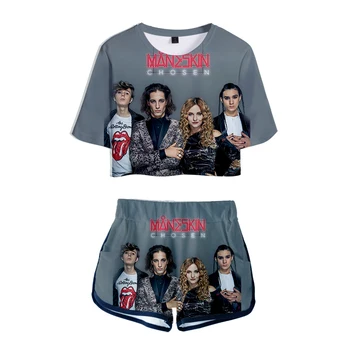 Luksuzni Majice sa 3D ispis u stilu heavy metal Rock-grupe, gaćice, Hlače, Odijela od Kratkih Rukava do Pupka, Seksi kompleti iz dva predmeta za djevojčice