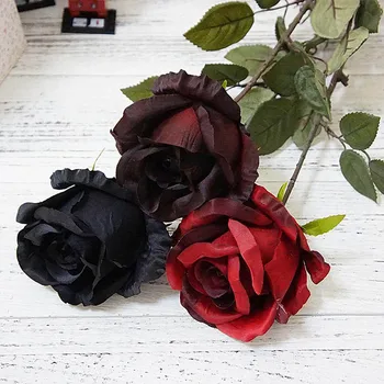 Velika grančica Ruže Umjetno cvijeće crne ruže, Svila, lažni Cvijeće Za uređenje Doma Hotela DIY Vjenčanje Jesenje Dekoracije