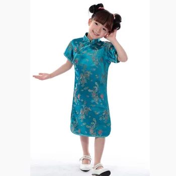 Ljubičasta Slatka Dječje ljetne haljine Qipao za djevojčice u kineskom stilu, Chi-pao Cheongsam, Novogodišnji Poklon, Dječja Odjeća 0723010