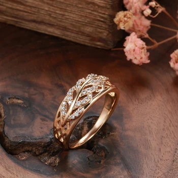 SYOUJYO Briljantni Prsten S Šuplje Listom Od Prirodnog циркона Za Žene, Elegantan Prsten Od Ružičastog Zlata 585 uzorka, Lako je u Kombinaciji Nakit, Modni Angažman Prstenje