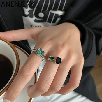 Evimi Vintage Zeleno Crni Kamen 925 Standardni Srebrni Prsten Za Za Žene Svadbeni Poklon Luksuzni Svakodnevne Nakit S-R950