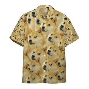 Camisa hawaiana con cuello cubano para hombre, camisa divertida con estampado 3d perro de shiba inu, top de manga corta unisex