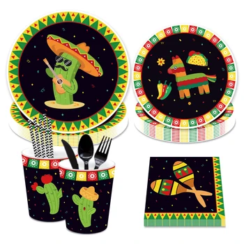 Meksiko Cinco de Mayo Jednokratni Pribor Setovi Nakita Za Stranke Kartonske Ploče S Kaktusa Šalice Za Salvete Meksički Potrepštine Za Zabave
