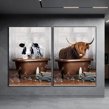 Životinja platnu u kupaonici prekrasan alpaka slon, krava žirafa wc zid umjetnički plakat ukras kuće freska