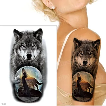 Vodootporne privremena tetovaža naljepnica vuk mjesec djevojka tetovaže seksi black tattoo rukava ruka muškarci tetovaža vuka šuma je velika tetovaža dječaci