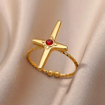 Nehrđajući Čelik Križ Cirkon Otvoreni Prsten Za Žene Vintage Zlatne Boje Podesiv Prsten Za Vjenčanje Estetski Nakit Poklon Anillos