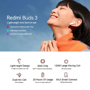Najnoviji Xiaomi Redmi Buds 3 TWS Slušalice Polu-linijski brodovi s Dvostrukim Mikrofonom Buke 12 mm Pogon QCC 3040 Čip Za Redmi 10 iPhone 14