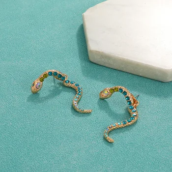 Pretjerano Plave Kristalno Snake Naušnice Ženske Retro Nakit Sa Životinjama AB Rhinestones Oči Snake Viseće Naušnice 2022 Nova Moda