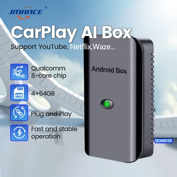 JMACNE Mini CarPlay Ai Box Android 11 Plus Qualcomm 8-core Android Automatski Bežični Adapter CarPlay 4G + 64G Za Netflix, YouTube