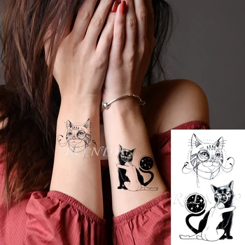 Vodootporne Privremena Tetovaža Naljepnica Seksi Djevojka Bijela Crna Mačka Zvijezda Krug Element Lažne Tetovaže Flash Tattoo dizajna za Muškarce Žene