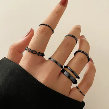 Crno Set Prstenova sa svoje zglobove, Veleprodaja, Kreativni Identitet, Kombinirani Prsten za Žene, Nakit na Prst, Pribor, Trend