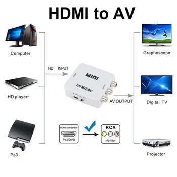 HDMI je kompatibilan sa AV RCA Adapter za AV-HDMI Konverter RCA AV/CVSB L/R Video Kompozitni AV Масштабирующий Pretvarač HDTV Projektor Za PC