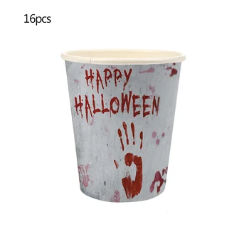 Halloween Krvavi Set Posuđa Zombija Krvave Dekoracije: Otisci Ruku Papirnate Čaše Tanjuri, Salvete PVC Stolnjake za Stranke